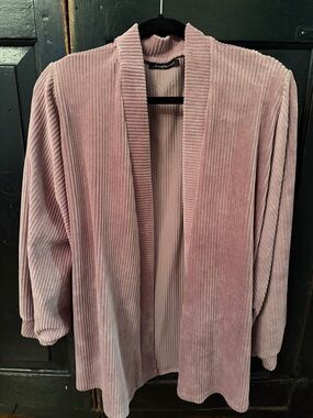 Open-Front Ribbed Cardigan Sweater - Velvet - Dusty Mauve